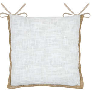 Galette de chaise matelassée poly-coton et jute - Blanc