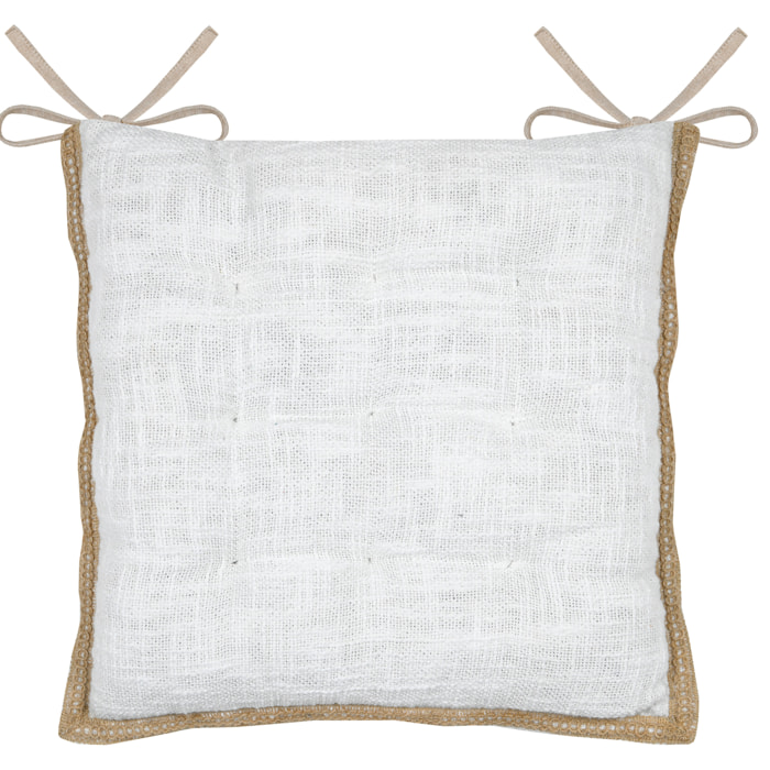 Galette de chaise matelassée poly-coton et jute - Blanc