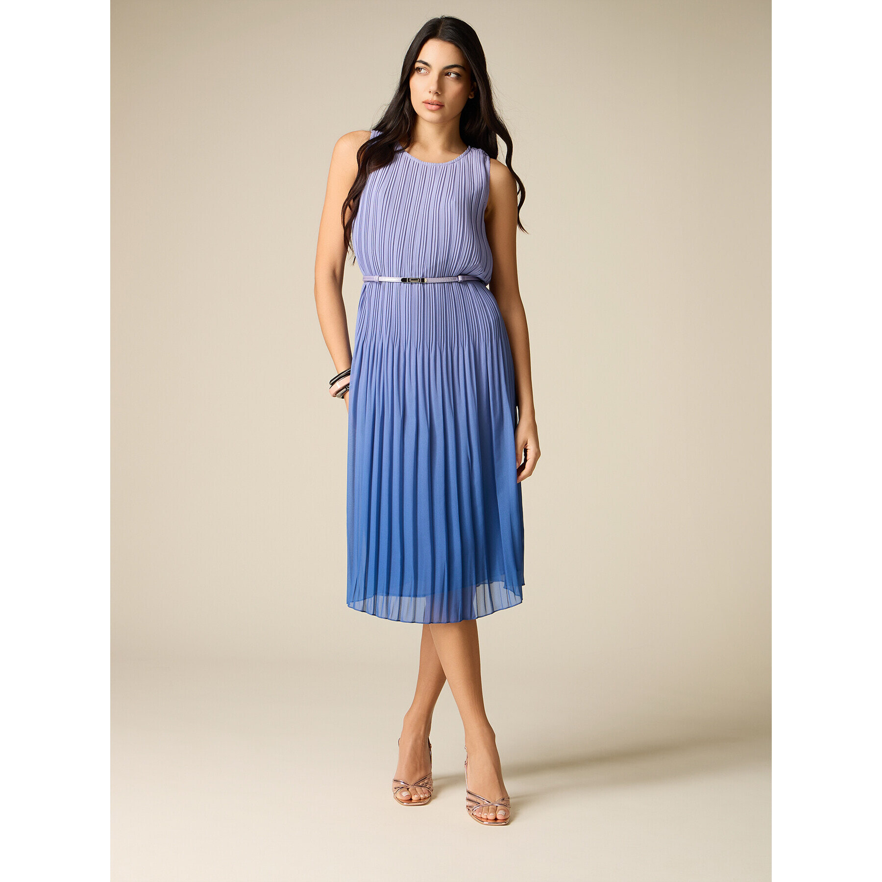 Oltre - Vestito plissé midi con cintura - Viola