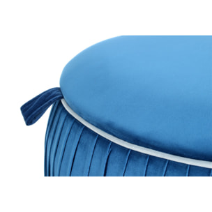 Pouf contenitore rotondo Adoree in velluto blu