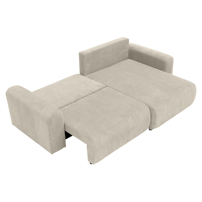 Naomi - Canapé d'angle réversible 4 places convertible avec coffre en velours côtelé - Beige