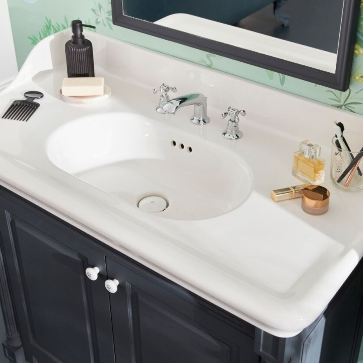 Mitigeur lavabo 3 trous rétro Cleo poignées à croisillon chrome