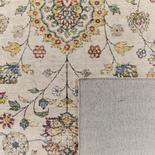 OTTOMAN - Tapis à poils courts doux à motif arabesque bleu