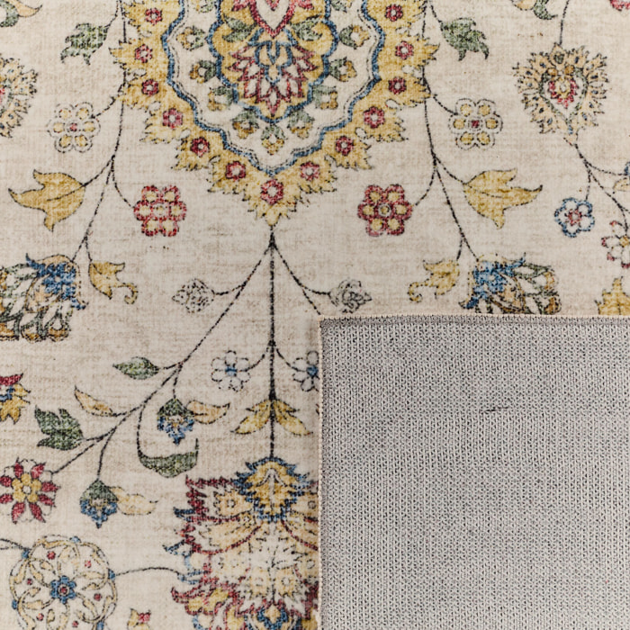 OTTOMAN - Tapis à poils courts doux à motif arabesque bleu