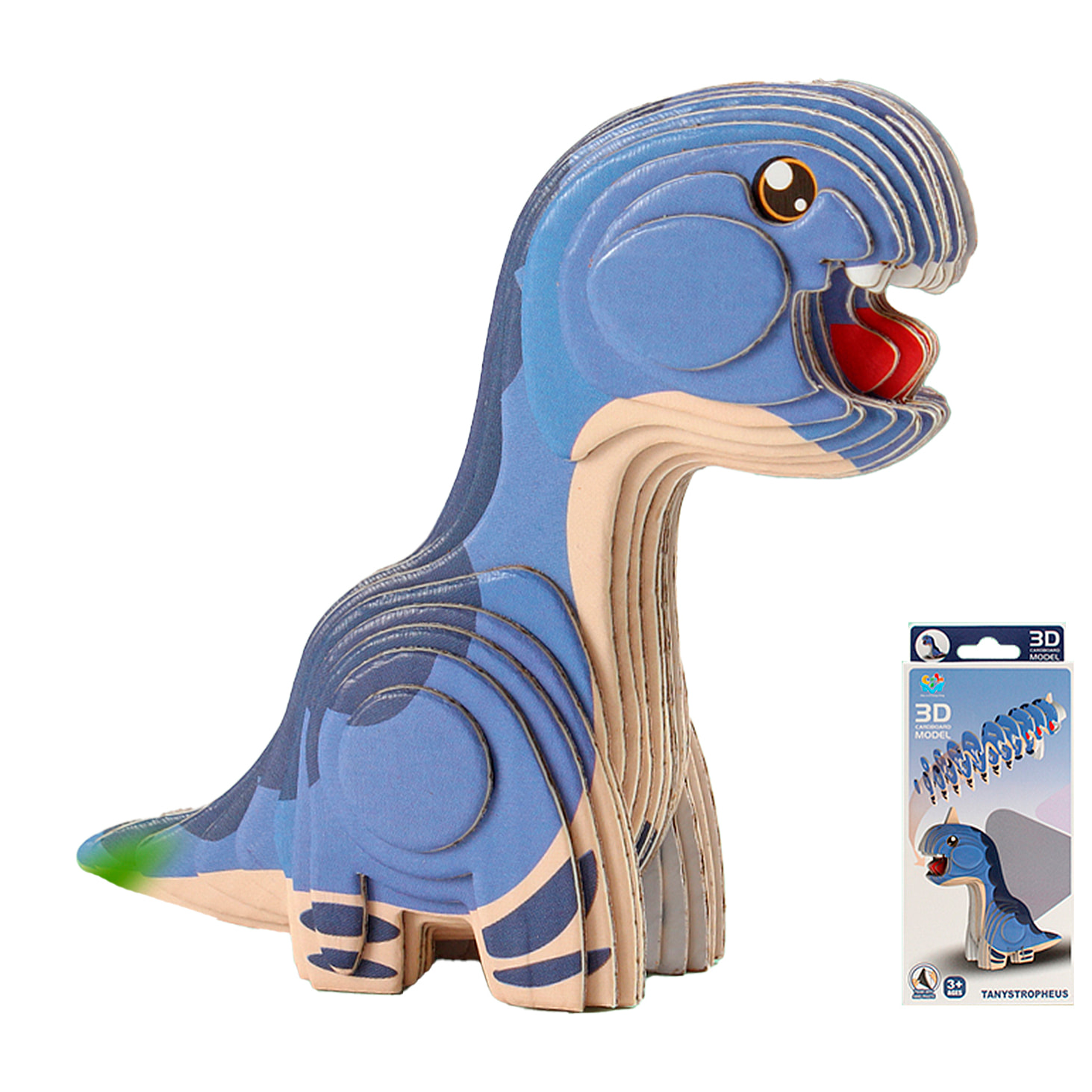 Puzle 3D de cartón con relieve. Diseño de Brontosaurus.