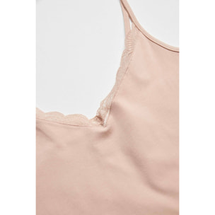 Maglietta lingerie con spalline sottili in cotone beige