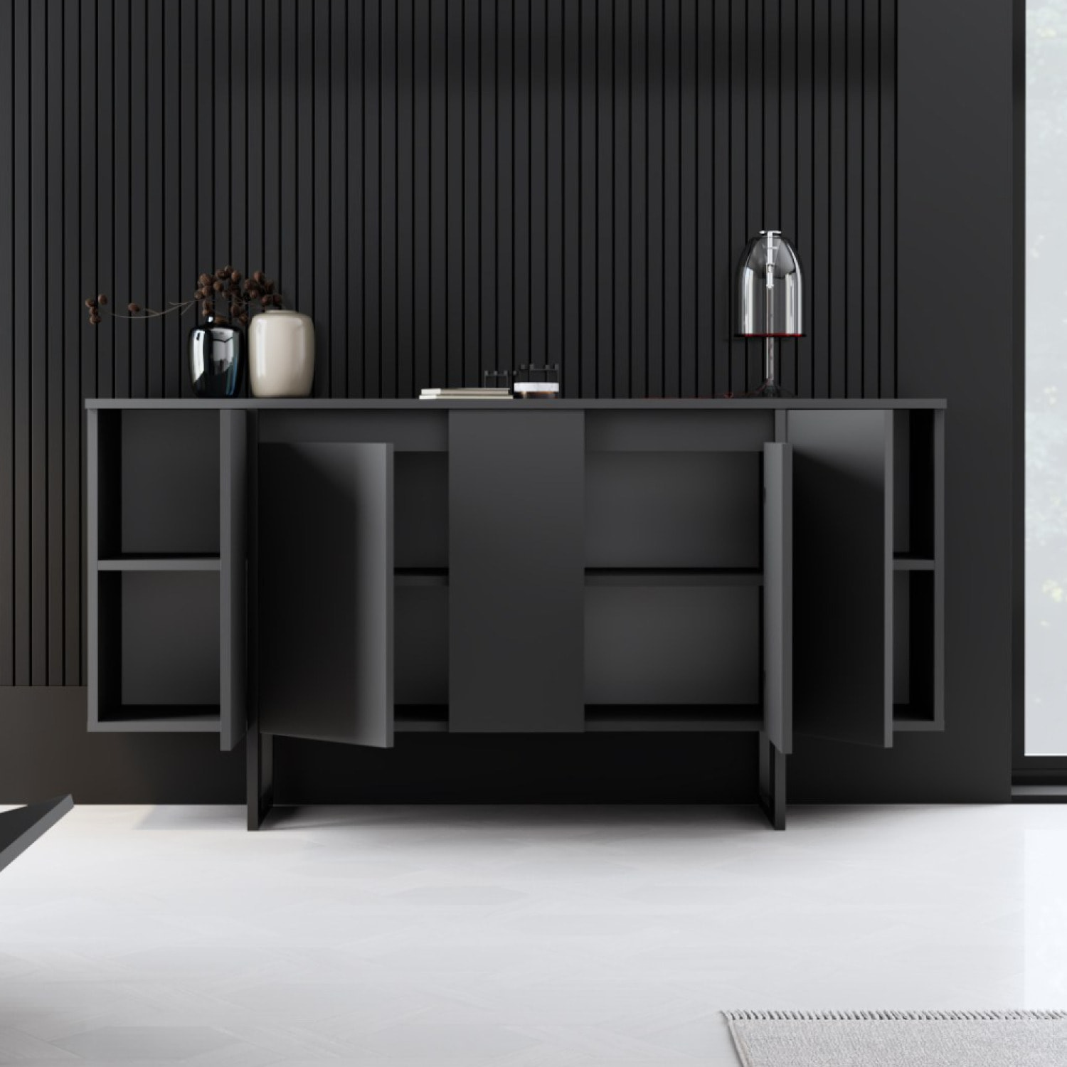 Buffet design noir 4 portes ARTA