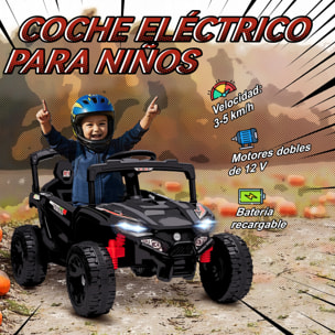Coche Eléctrico para Niños 12V, Coche de Batería UTV con 2 Motores, Control Remoto 2,4G, 3-5 km/h, Suspensión Trasera, Faros, Música, para Niños de 3-5 Años, Negro