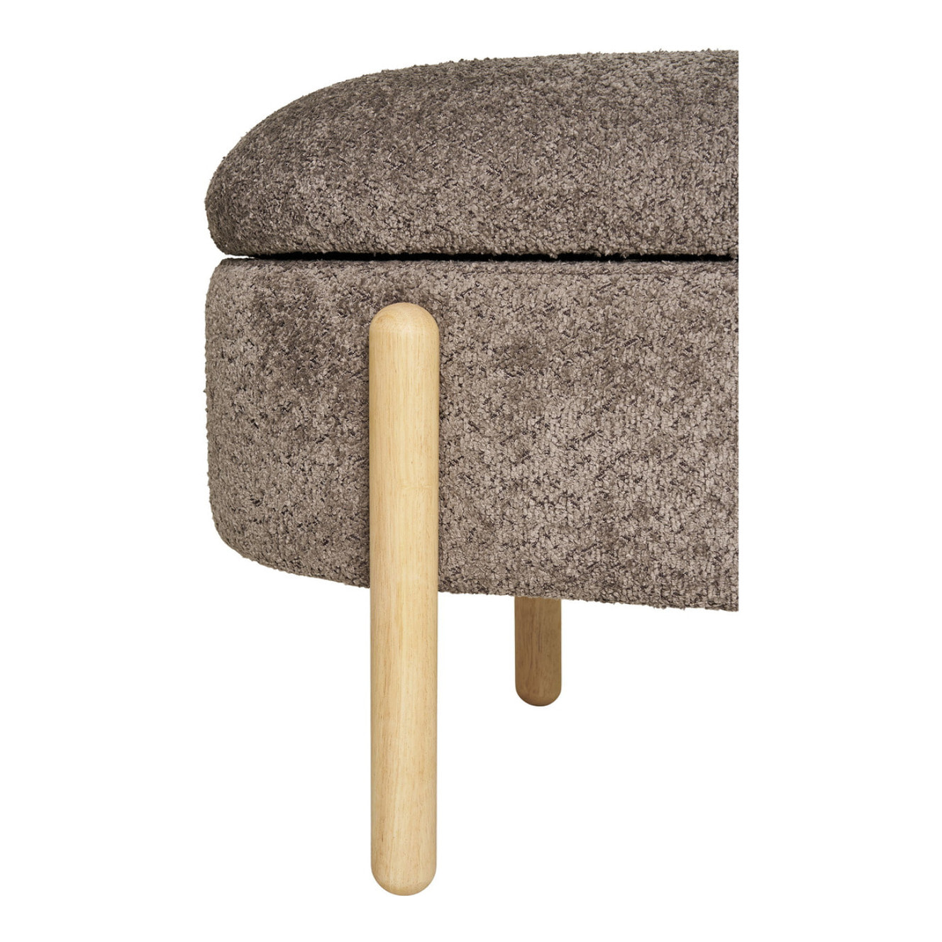 Branca - Panca contenitore in tessuto marrone con gambe in legno naturale 97x40x48 cm