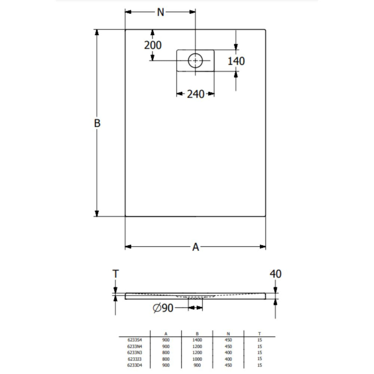 Receveur de douche zéro ressaut 120 x 90 Le Valence céramique avec cache bonde