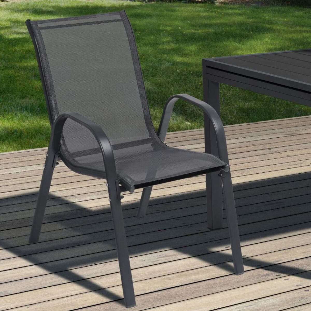 Chaises de jardin empilables textilène gris - lot de 4