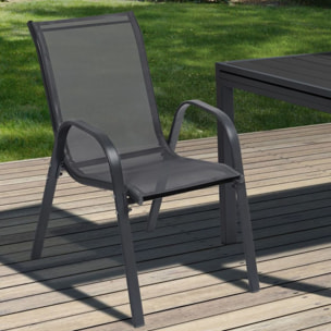 Chaises de jardin empilables textilène gris - lot de 4