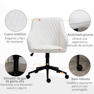 Silla de Oficina Ergonómica Silla de Escritorio Giratoria de Cuero PU con Altura Ajustable y Función de Inclinación para Salón Dormitorio Estudio 59x60x90-100 cm Blanco