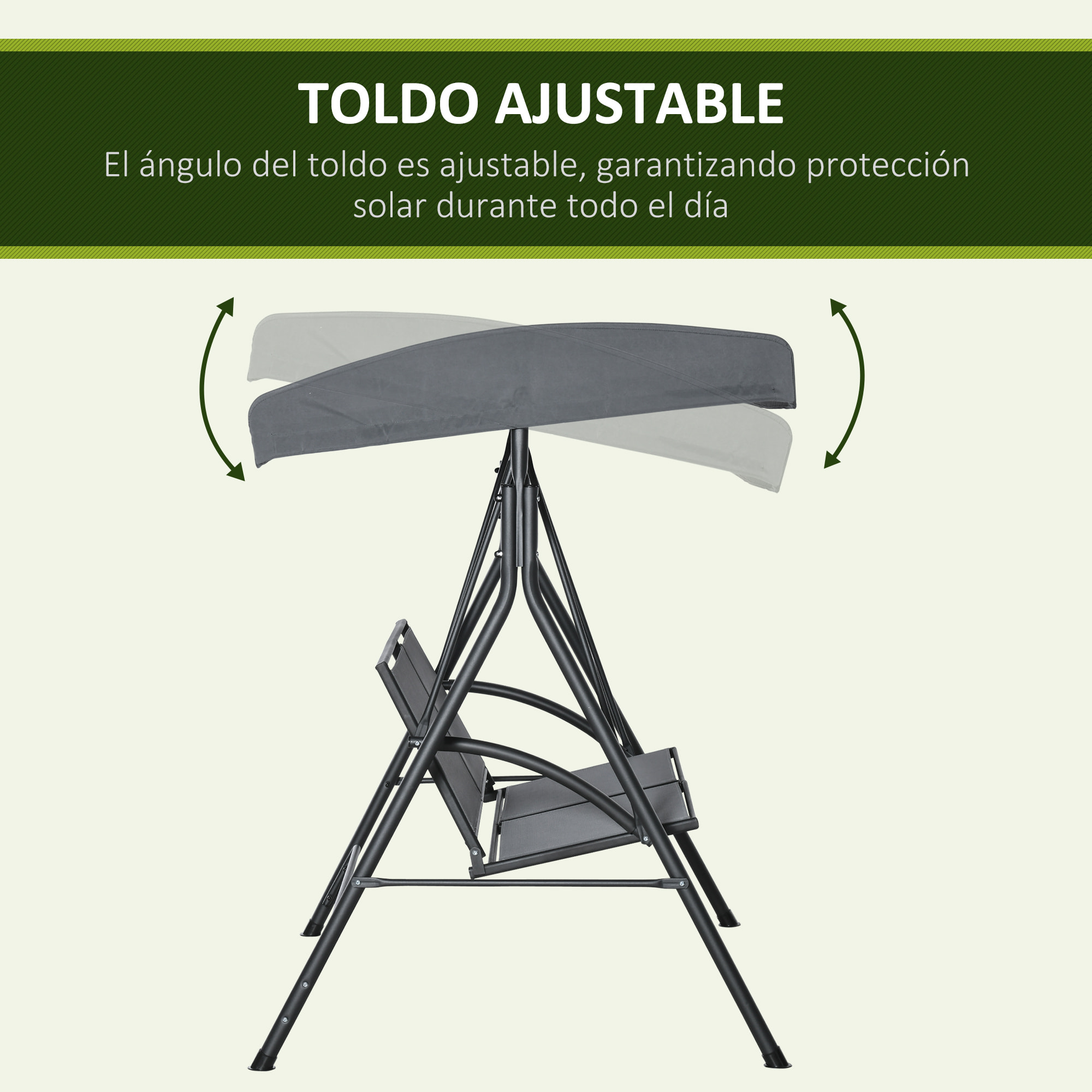 Columpio de Jardín Exterior de 2 Plazas, Balancín de Jardín Exterior con Techo Ajustable, Marco de Acero, Asientos de Textilene, para Balcón Terraza, Carga 220 kg, 140x118x162 cm, Gris Oscuro
