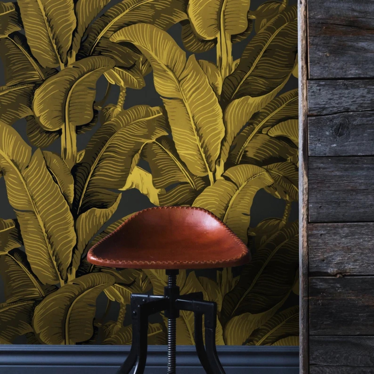 Carta da Parati Foglie di Banano Dorate