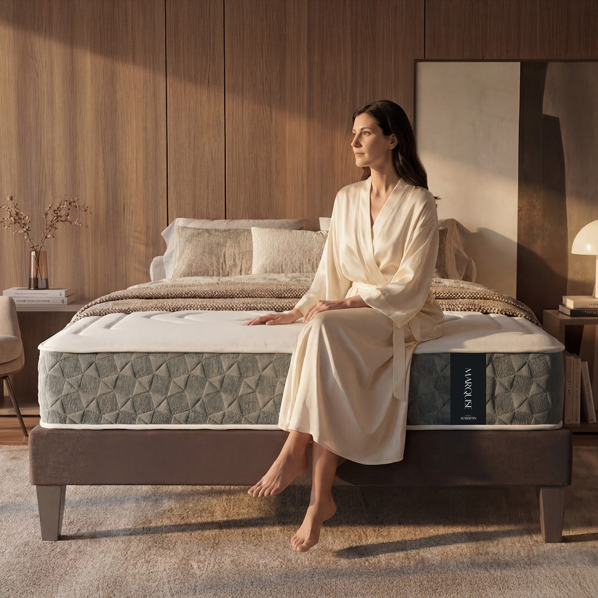 Matelas Hybride MARQUISE Ressorts Ensachés & Mémoire de Forme, 33 cm, Soutien Ferme, 4 poignées, Garantie 10 ans