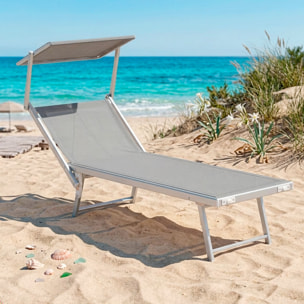 Lettino Prendisole Pieghevole Professionale in Alluminio e Tessuto Textilene Tettuccio Orientabile Parasole Sdraio Mare Spiaggia 182x60x38 cm Grigio