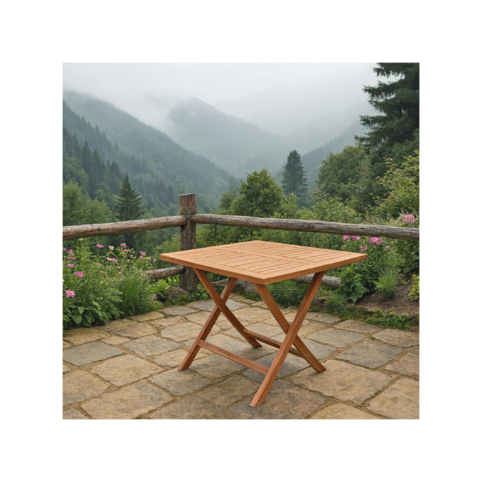 Table de jardin carrée 90 x 90 cm pliante en bois de teck massif huilé - TECKIA