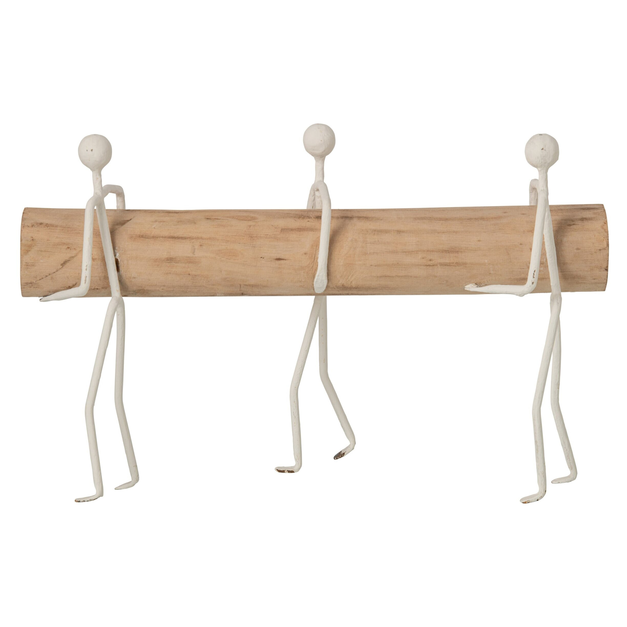 J-Line Personnes bloc de bois - fer - naturel/blanc