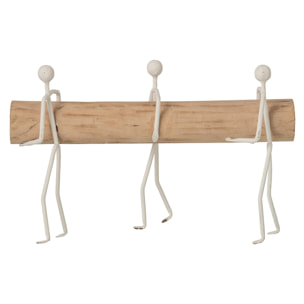 J-Line Personnes bloc de bois - fer - naturel/blanc