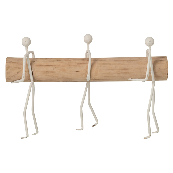 J-Line Personnes bloc de bois - fer - naturel/blanc