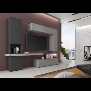 Parete Attrezzata Mobile Mobile Soggiorno TV Mensola Modulo Sospeso Salotto Base Televisione Sala Pranzo 278 x 207 x 50 cm Grafite e Grigio Cemento