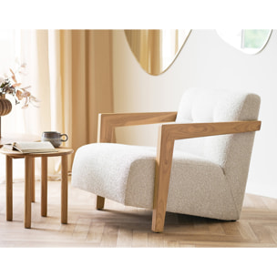 Lola - fauteuil en tissu texturé - accoudoirs en chêne massif FSC  100% - Beige