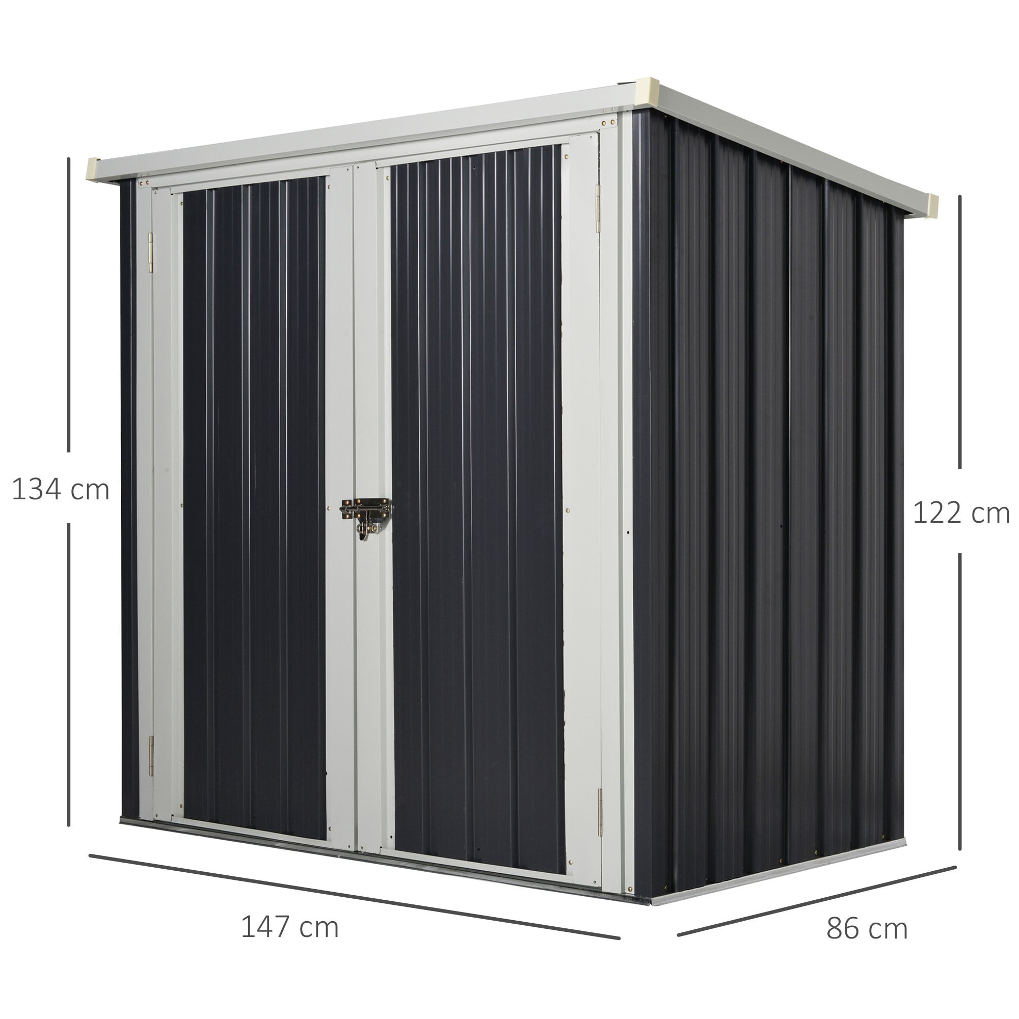 Cobertizo de Jardín 1,26 m² 147x86x134 cm Caseta de Exterior de Acero Galvanizado con 2 Puertas para Almacenamiento de Herramientas Negro