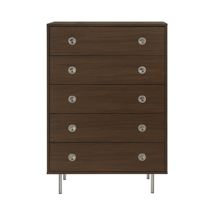 Commode vintage décor bois et acier inoxydable 5 tiroirs SHELBY