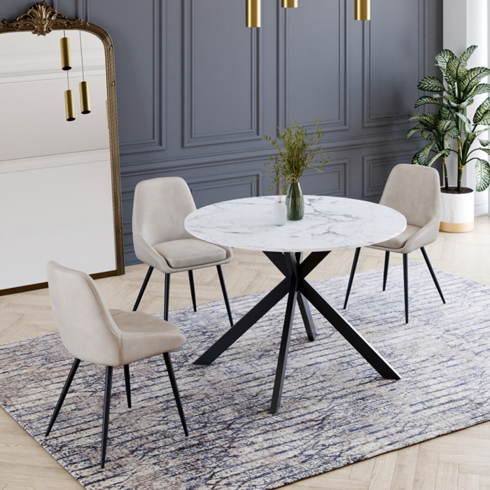 Table à manger ronde extensible Soline Ø110-150cm effet marbre