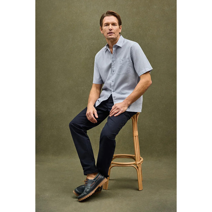 Camicia cotolino azzurra a maniche corte e regular fit con logo Rigby Go