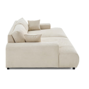 Garance - canapé droit 4 places double méridienne - assise profonde - en velours côtelé - Beige