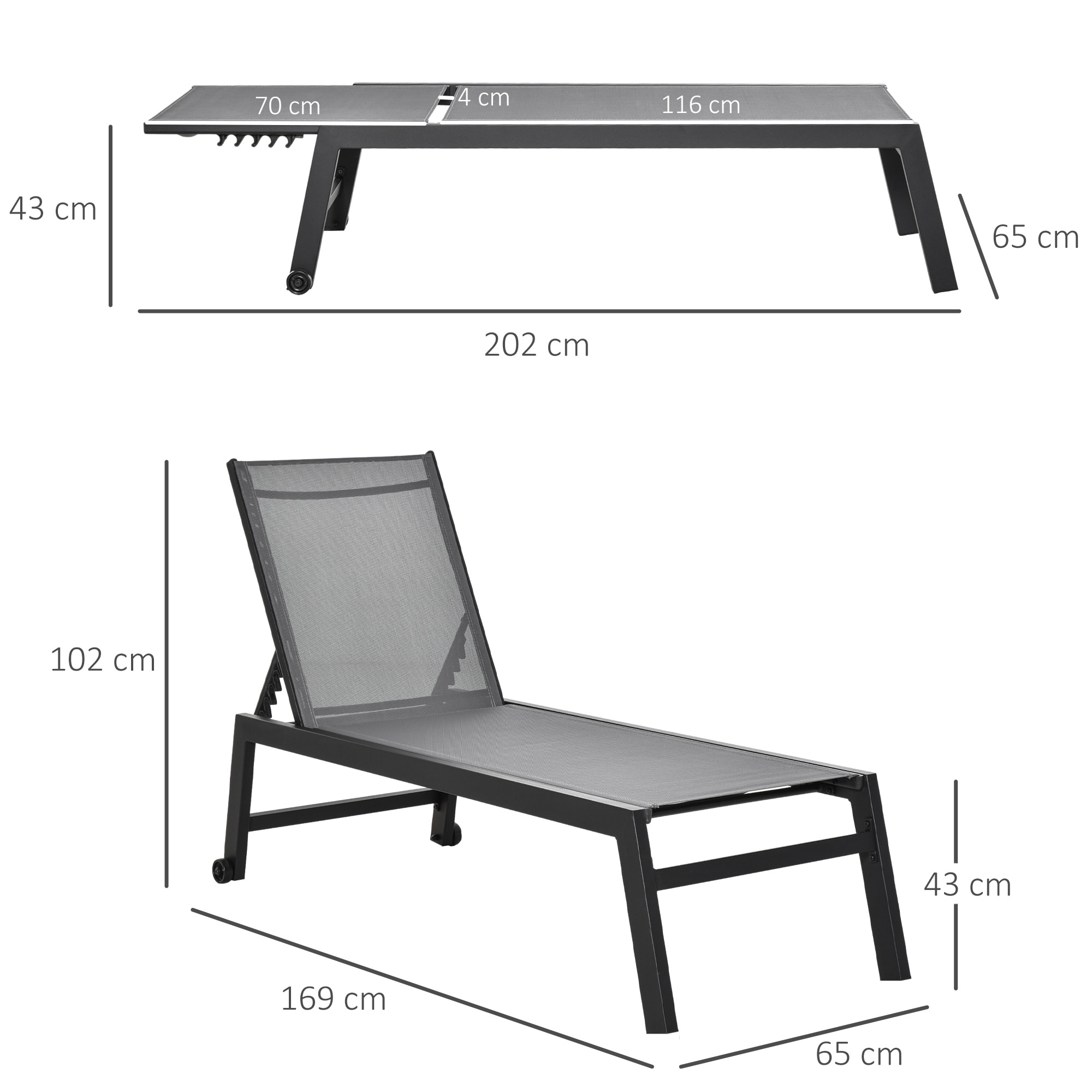 Tumbona para Exterior con Ruedas Chaise Longue de Jardín Respaldo Regulable