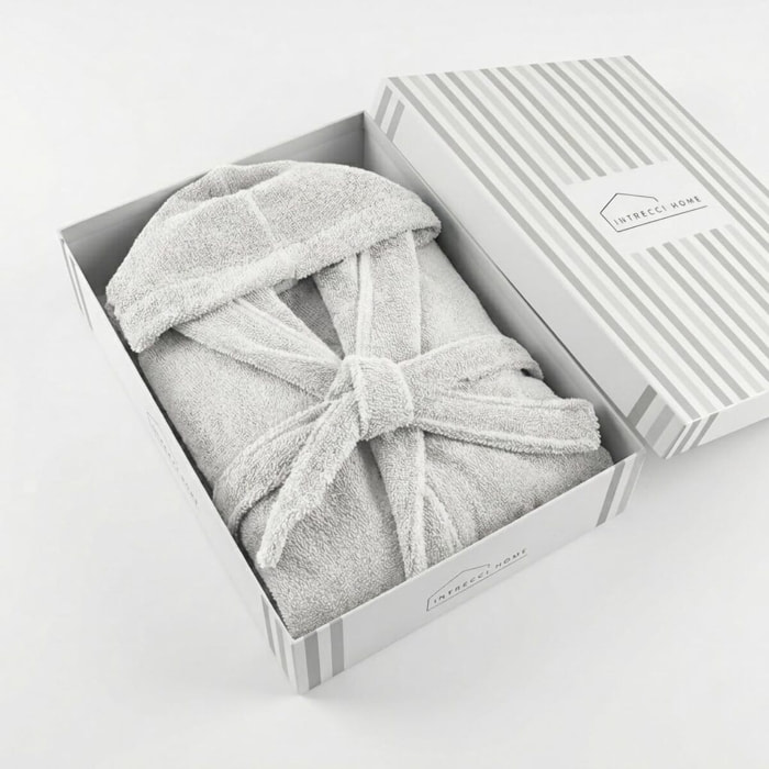 INTRECCI HOME Accappatoio Uomo e Donna, in Puro Cotone Jacquard 500 g, , Morbidezza Extra, Avvolgente, con Cappuccio e Tasche, Elegante e Confortevole,