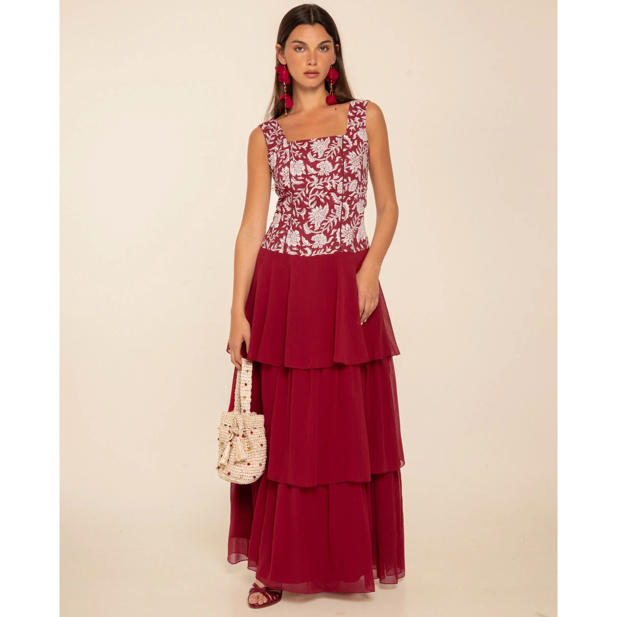 Vestido midi de tirantes con lino