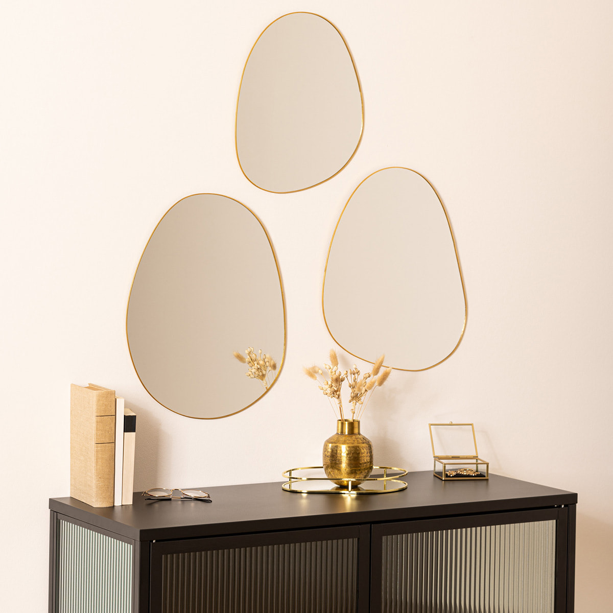 Lot de 3 miroirs organiques "Lida" L32/44,5/47cm or