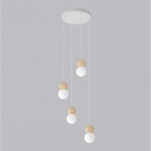 Lampada a sospensione LOOP in acciaio bianco opaco e legno