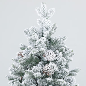 Sapin de Noël artificiel H.180 cm 1489 branches enneigées 33 pommes de pin métal PVC PE vert blanc