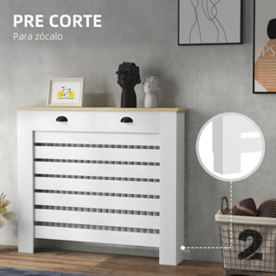 Cubre Radiadores con Cajón, Cubreradiador de MDF, Cubierta para Radiador, Diseño Moderno de Listones, para Salón, Dormitorio, 111x19x95,5 cm, Blanco