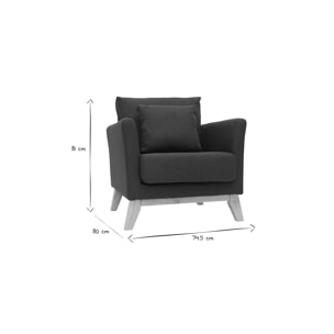 Fauteuil scandinave déhoussable en tissu gris foncé et bois clair OSLO