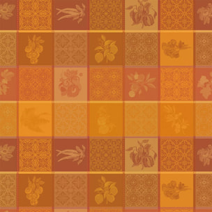 Nappe pur coton enduit motif jacquard jaune orange Mille tutti frutti ocre