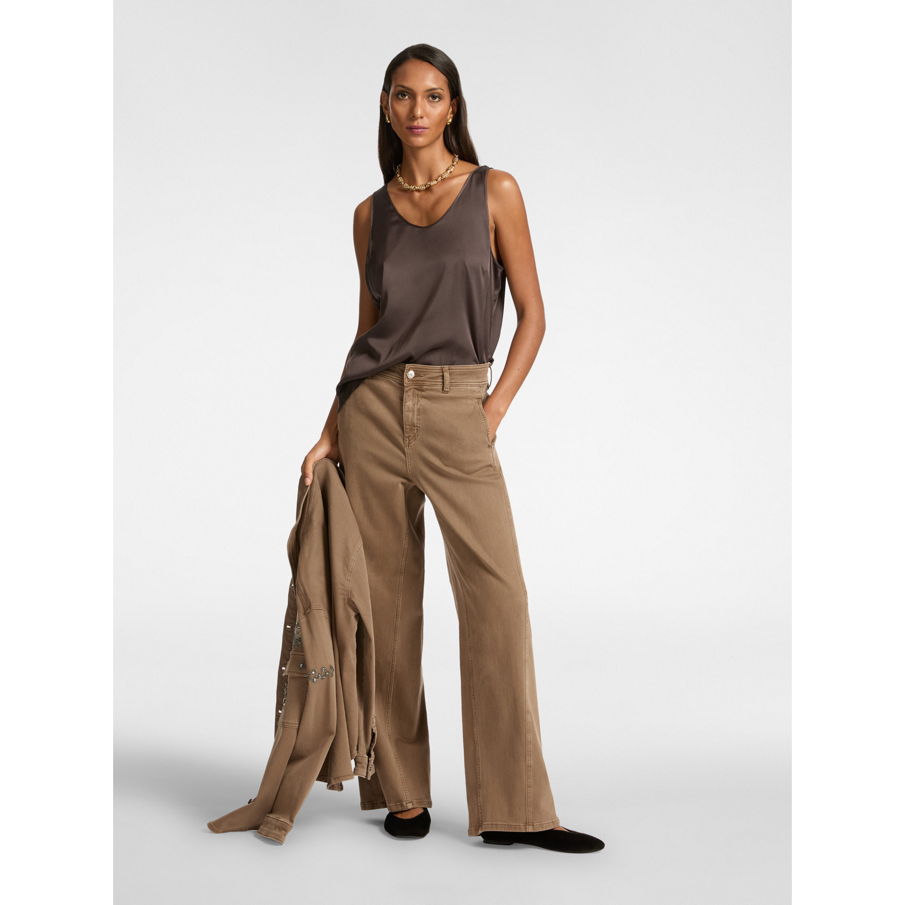 Elena Mirò - Top de raso - Marrón