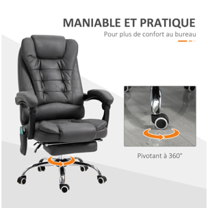 Fauteuil de bureau direction massant chauffant hauteur réglable dossier inclinable tissu gris