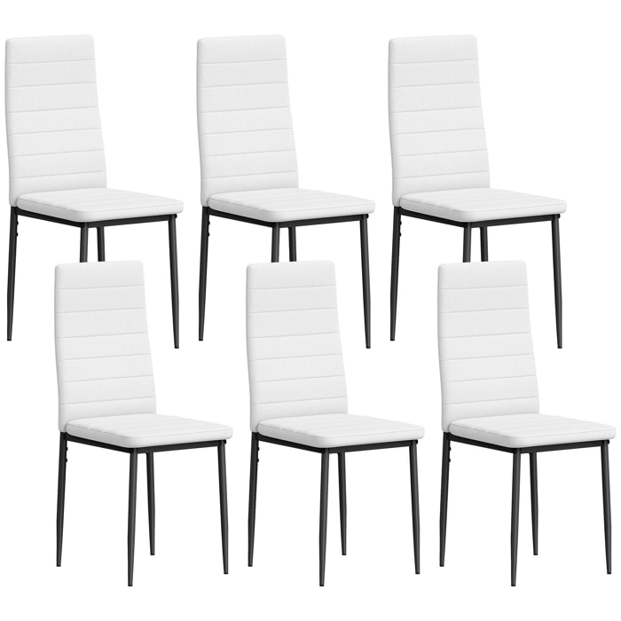 Pack de 6 Sillas de Comedor Modernas, Sillas de Cocina Tapizadas en Lino Sintético con Respaldo Alto y Patas de Metal, para Salón, Blanco