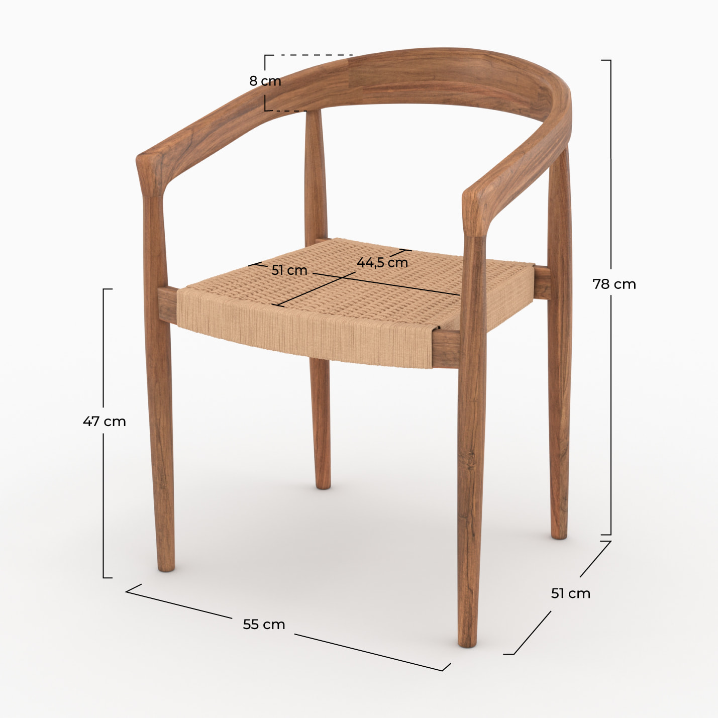 Lot de 2 chaises en bois de teck et corde synthétique - Bali