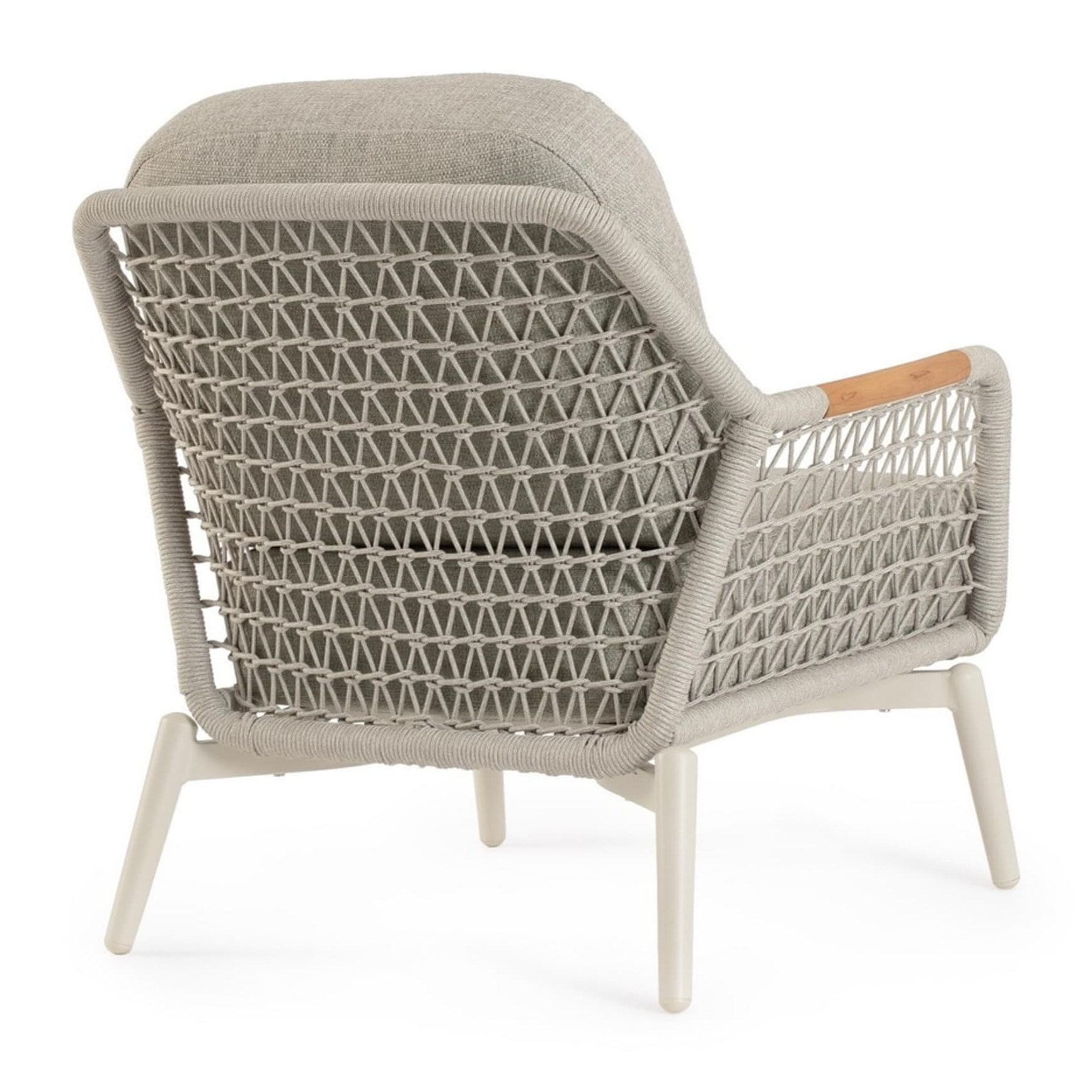 Poltrona da giardino SEVILLA con intreccio in corda, cuscini beige e struttura in alluminio beige