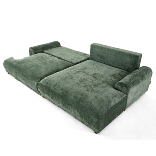 Nelly - canapé d'angle droit 4 places convertible avec coffre en velours texturé - Vert