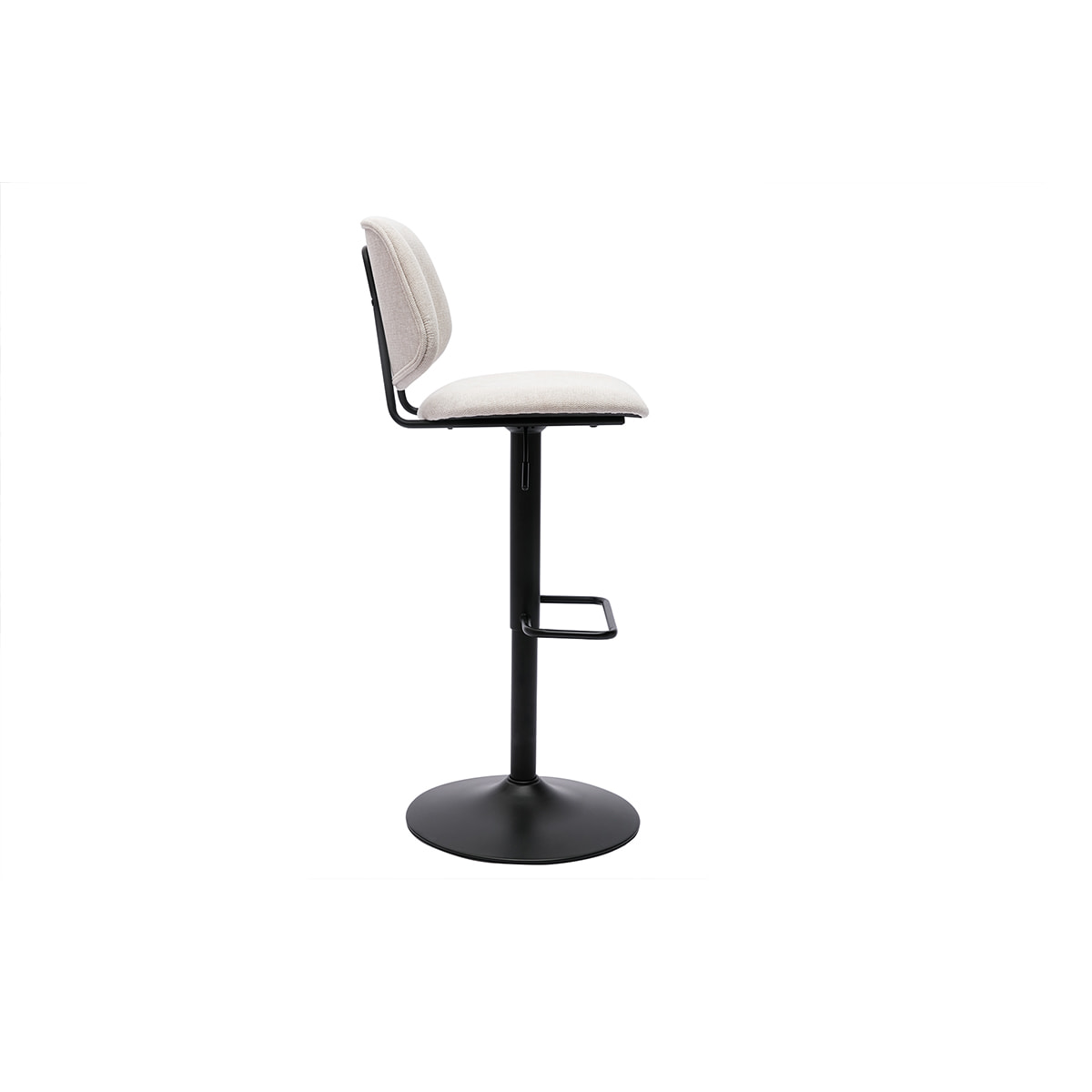 Tabourets de bar relevables design en tissu effet velours beige et métal noir BARNET (lot de 2)