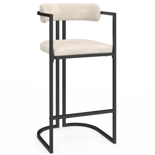 Tabourets de bar Rudy chenille écru pieds métal - lot de 4