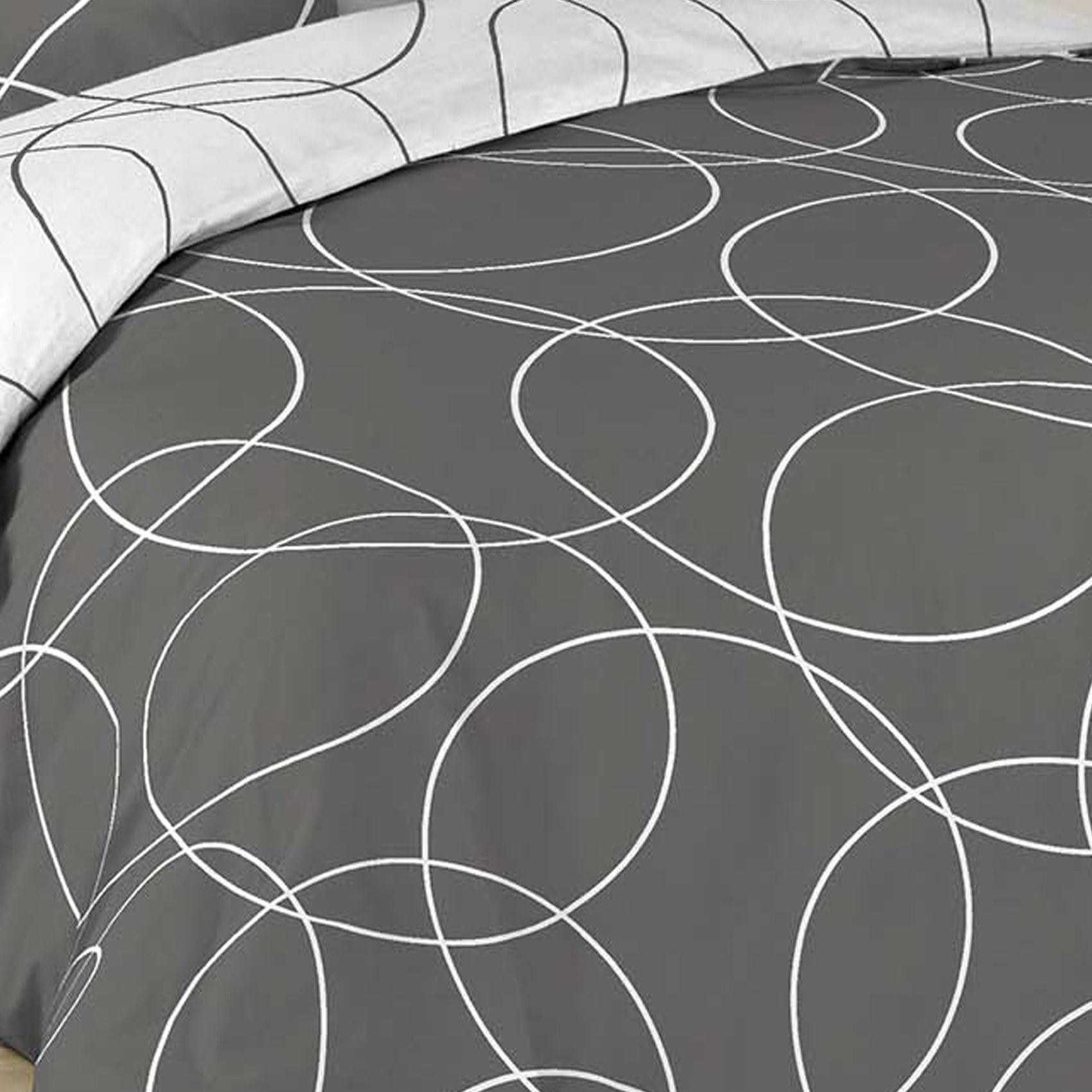 Parure de lit imprimée 'Cercles' - Gris Galet